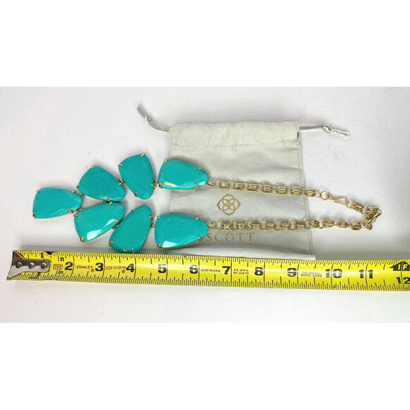 Kendra Scott Harlow Necklace Teal Blue Green Gold Tone Statement - Picture 10 of 10